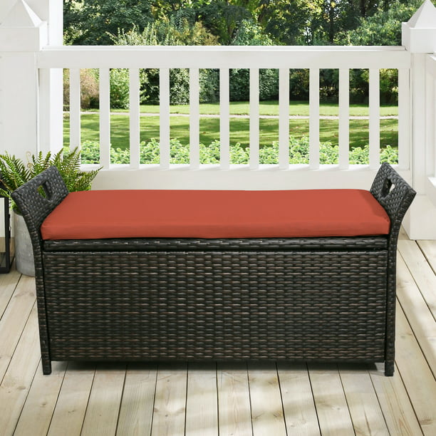 ULAX Outdoor Wicker Storage Bench with Cushion