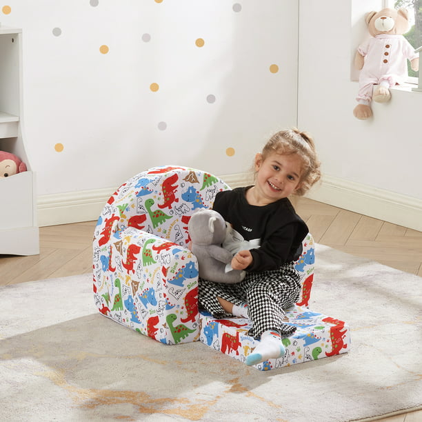 Kids Sofa Couch, Children Flip-Out Chair 2-in-1 Toddler Chairs Convertible Sofa to Lounger, White