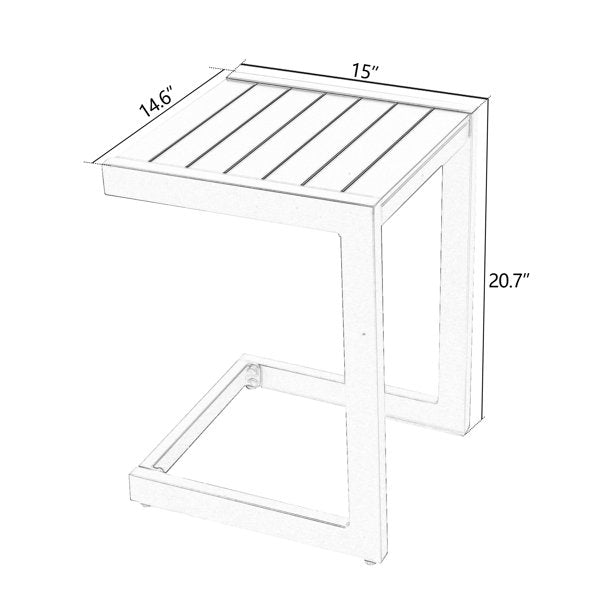 Patio Aluminum Side Table Outdoor Indoor C Shaped End Table, White