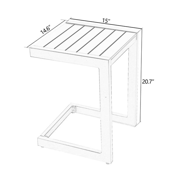 Patio Aluminum Side Table Outdoor Indoor C Shaped End Table, Dark Grey