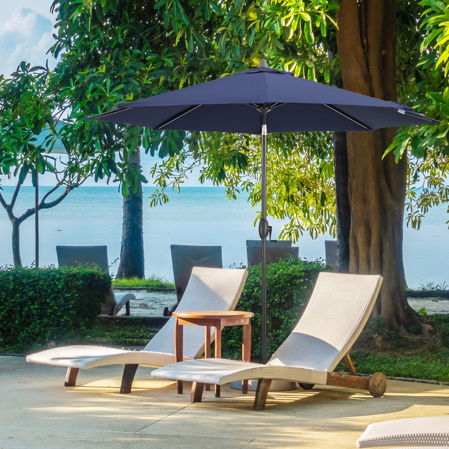 9 Ft Outdoor Tiltable Round Market Sunbrella Umbrella with Aluminum Pole and Crank, Canvas Navy(Stand Not Included)