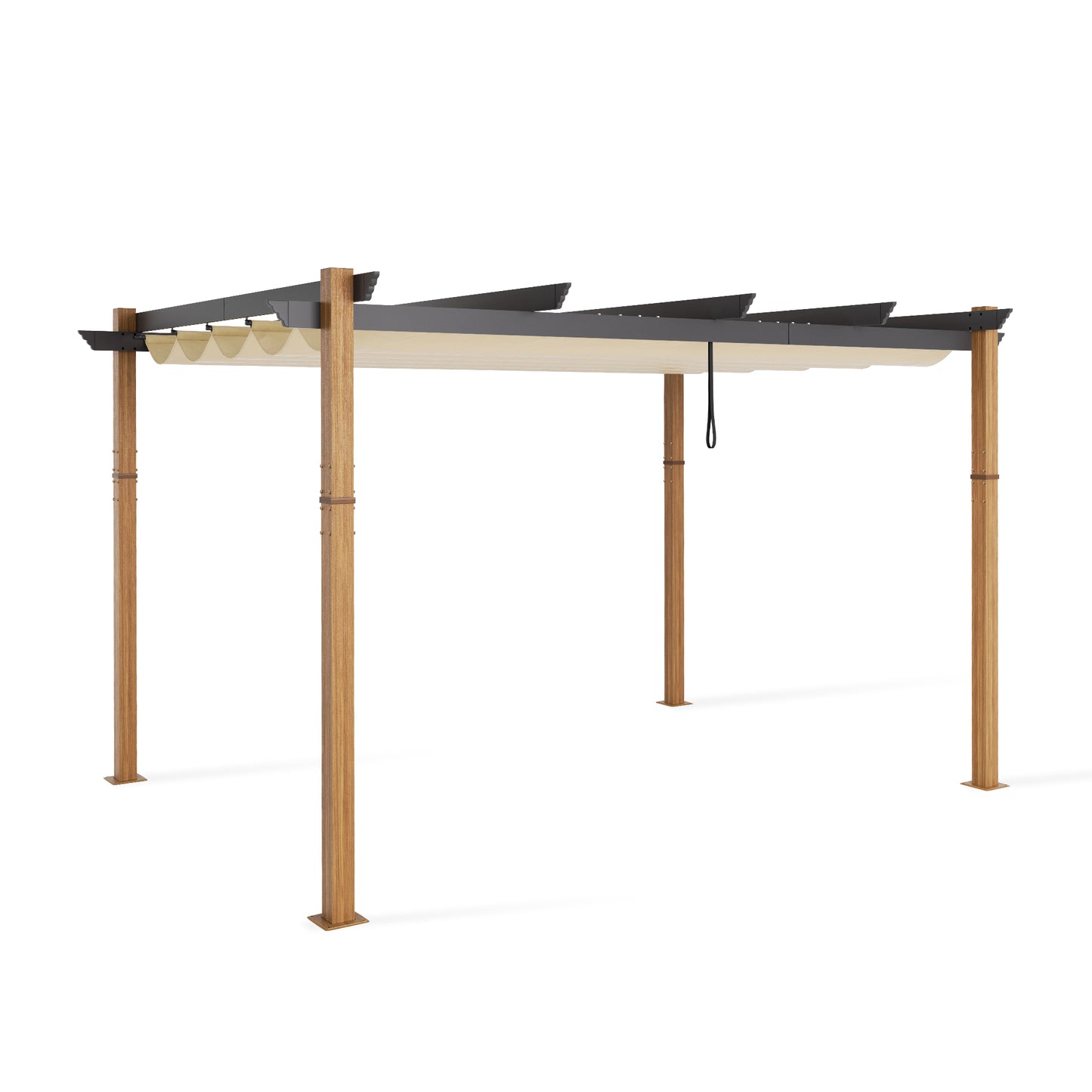 PATIO TREE 10Ft x 13Ft Patio Retractable Pergola with Sun Shade Canopy Patio Metal Shelter for Garden Pavilion Natural Wood Grain Frame Grill
