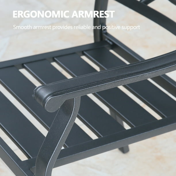 Patio Stacking Metal Dining Arm Chairs with Steel Slat Seat, Set of 4