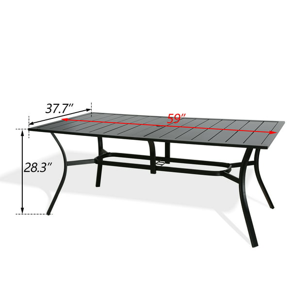 Outdoor Patio Rectangular Metal Slatted Dining Table with Umbrella Hole for 6 Person