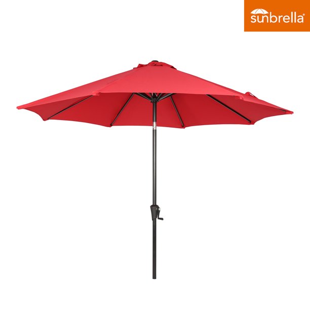 9 Ft Outdoor Tiltable Round Market Sunbrella Umbrella with Aluminum Pole and Crank, Jockey Red(Stand Not Included)