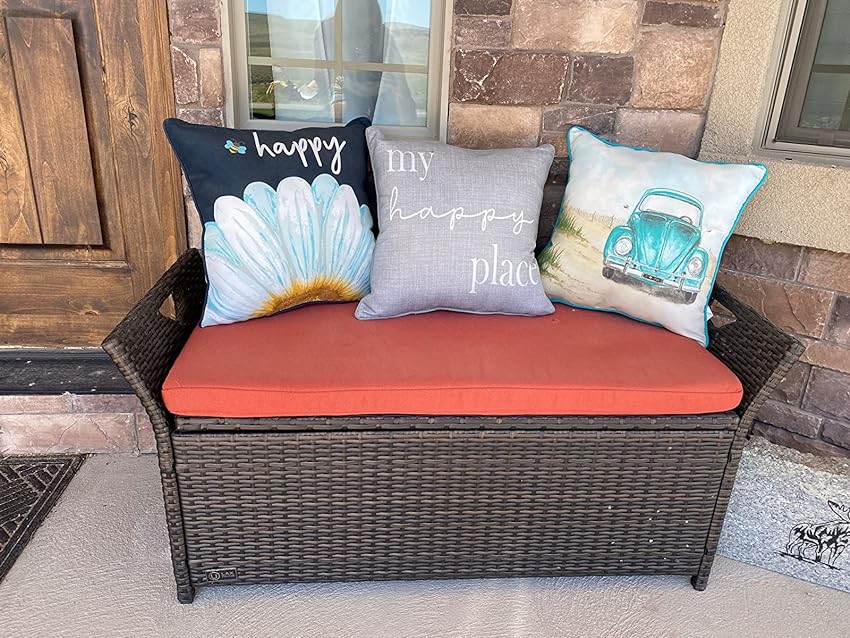 ULAX Outdoor Wicker Storage Bench with Cushion