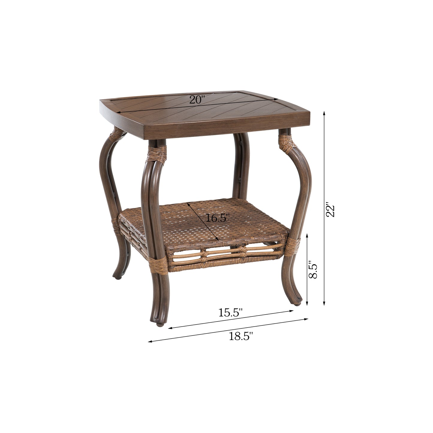 PEAKHOME-Arsterie Patio Aluminum Square Side Table With Storage Shelf