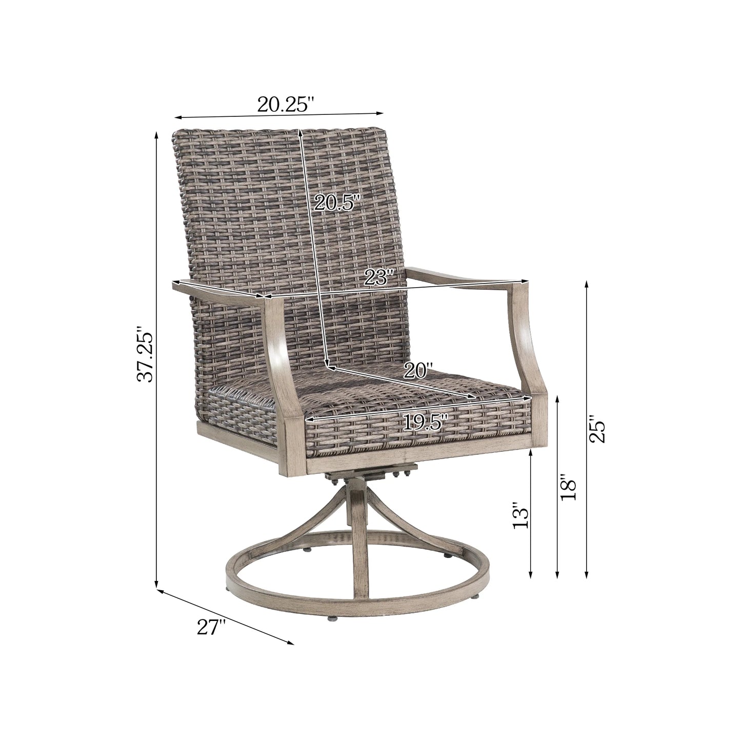 PEAKHOME Allure 2 Pieces Outdoor Swivel Dining Chair With Padded Quick Dry Foam