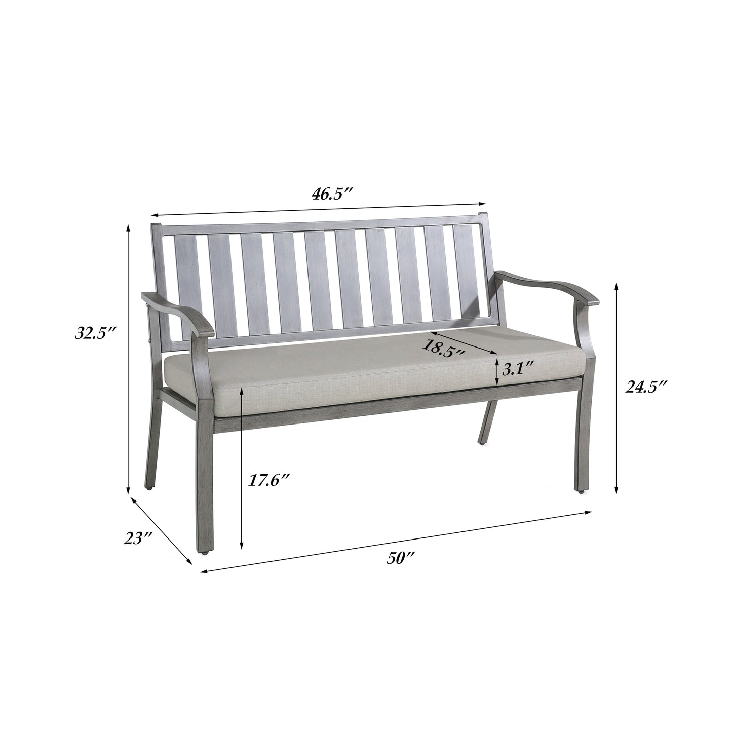 OPEN BOX I PEAKHOME Azur Patio Aluminum Bench with Sunbrella® Cushions
