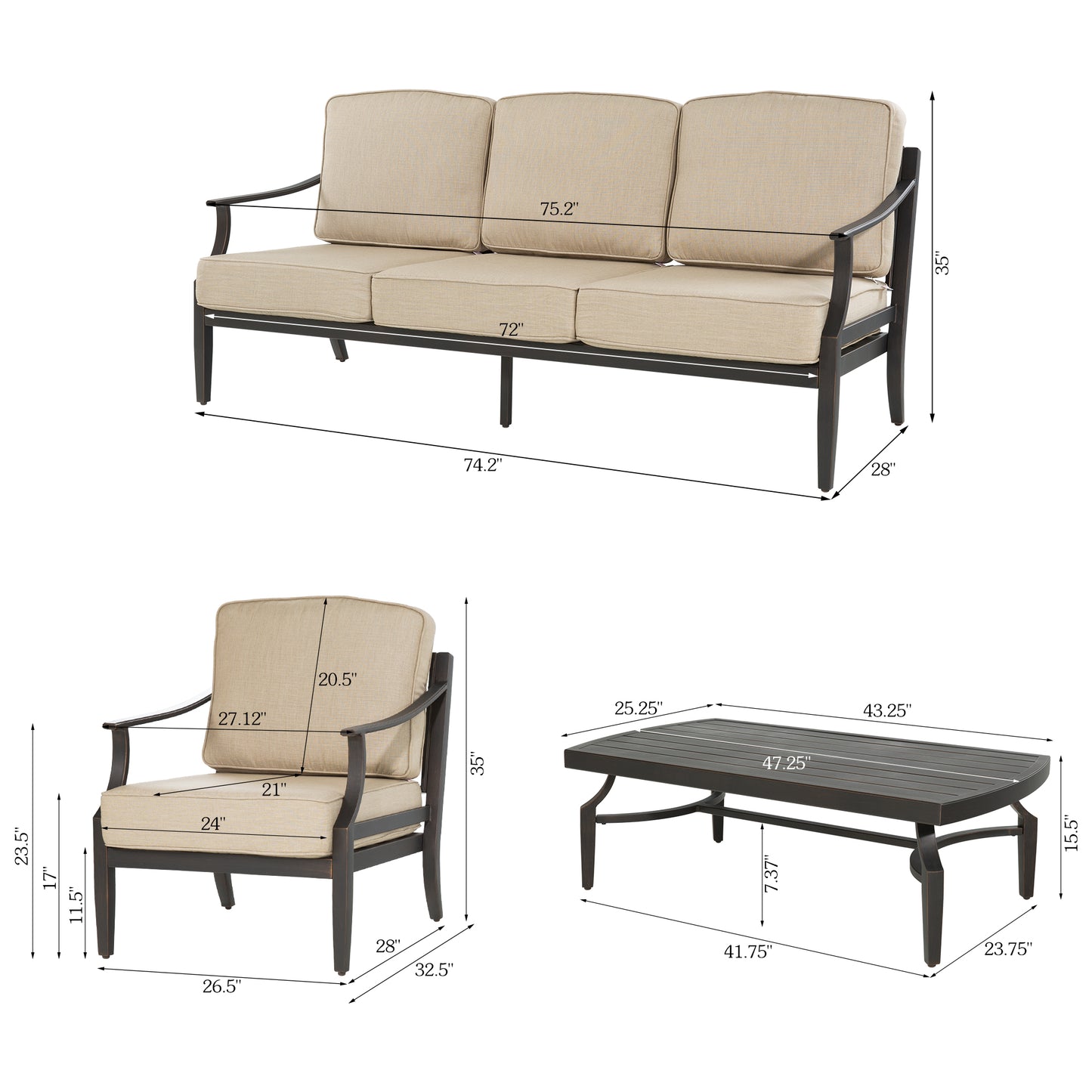 Tamarin 4 Pieces Aluminum Patio Conversation Set With Sunbrella® Cushions