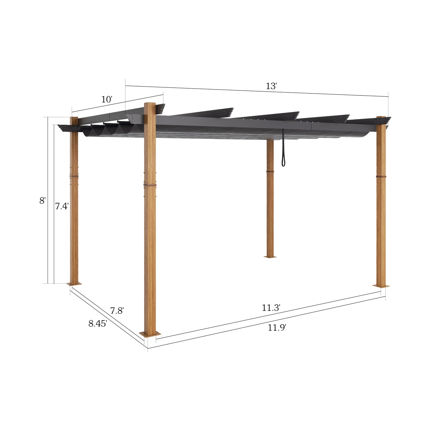 PATIO TREE 10Ft x 13Ft Patio Retractable Pergola with Sun Shade Canopy Patio Metal Shelter for Garden Pavilion Natural Wood Grain Frame Grill