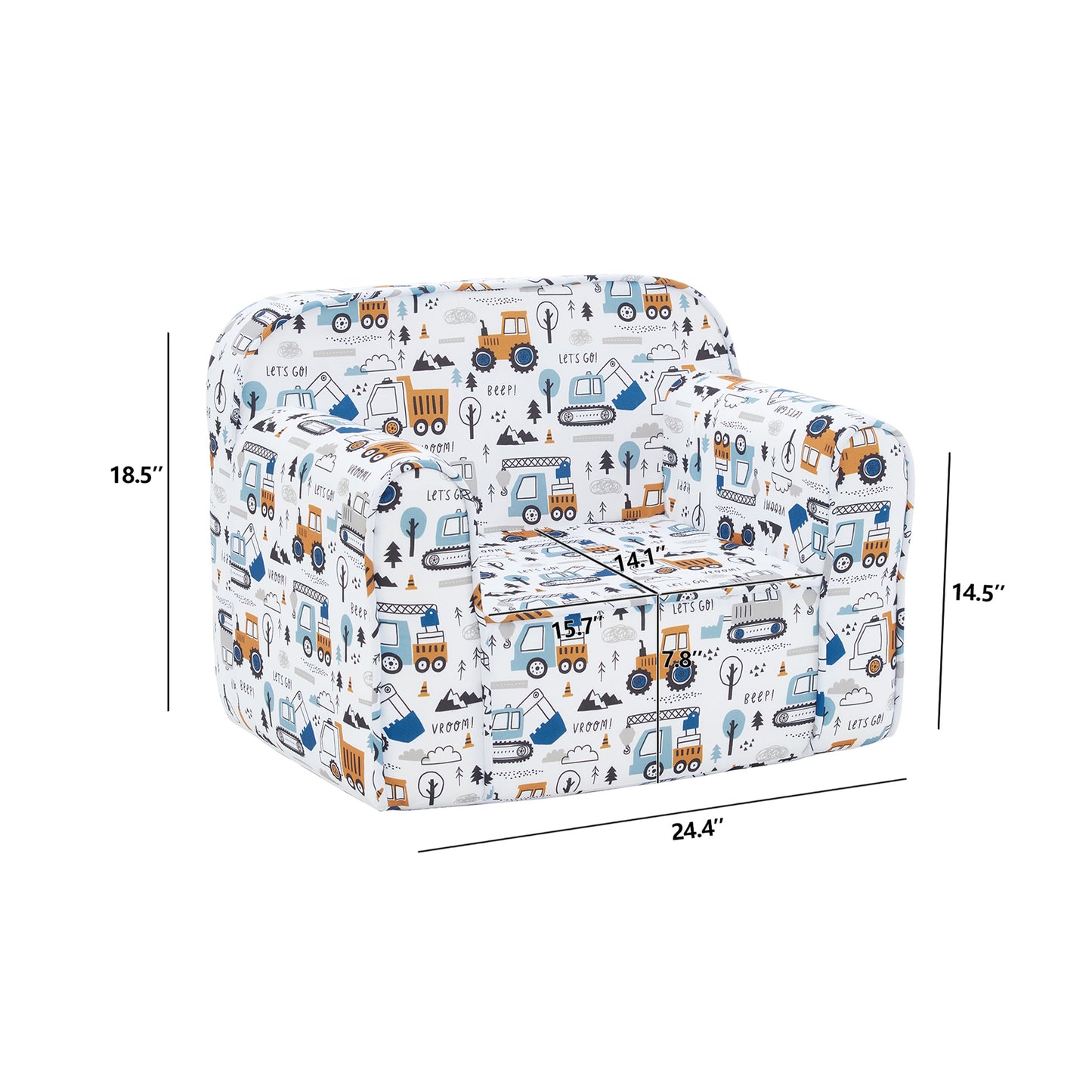 Kids Foam Sofa Chair with Removable Slipcover for Bedroom or Playroom, White Truck