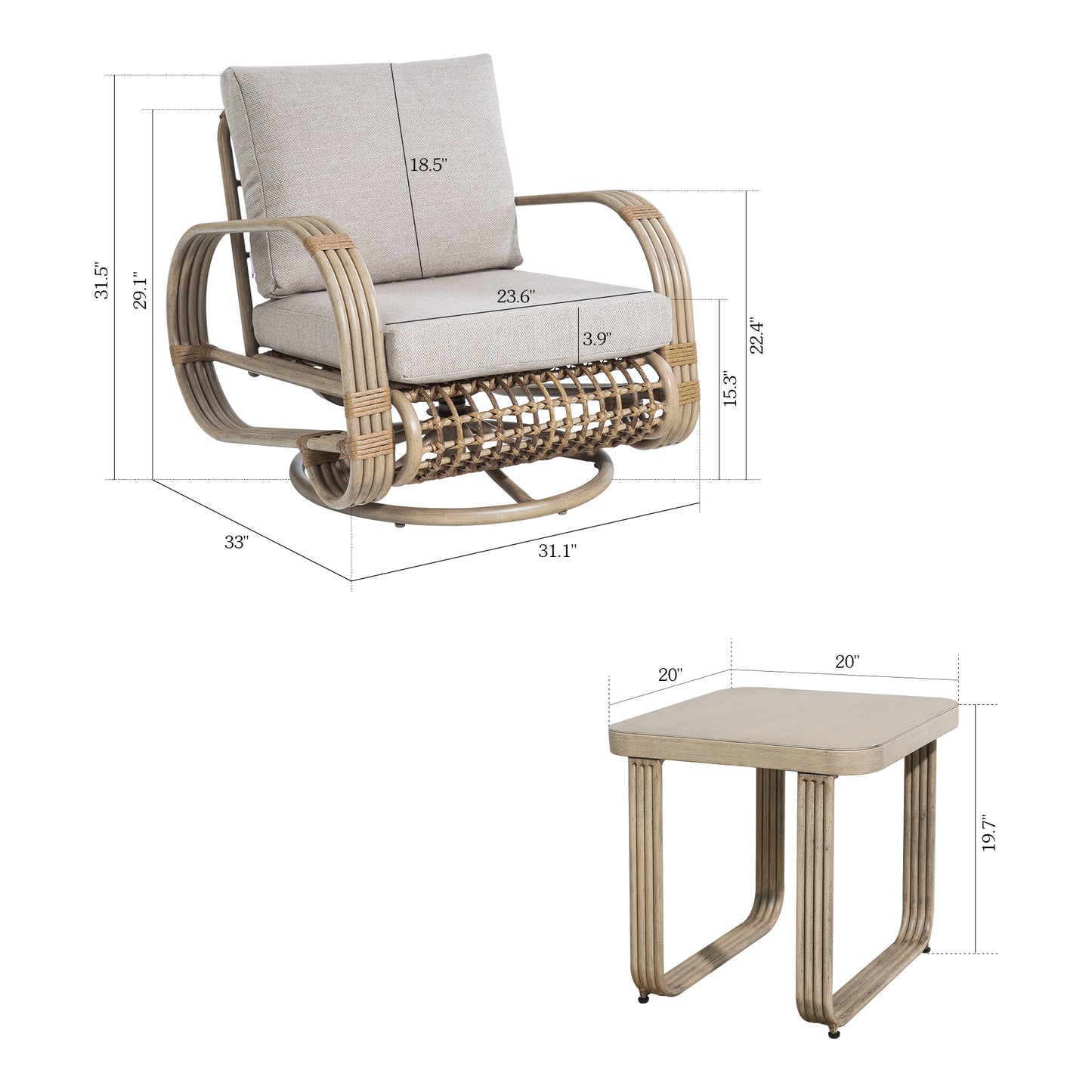 Arsterie 3 Pieces Aluminum Patio Conversation Set with Wicker Decoration