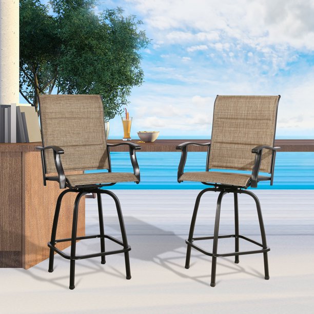 Patio Swivel Bar Stools Bar-Height Outdoor Chairs Padded Textilene, Set of 2