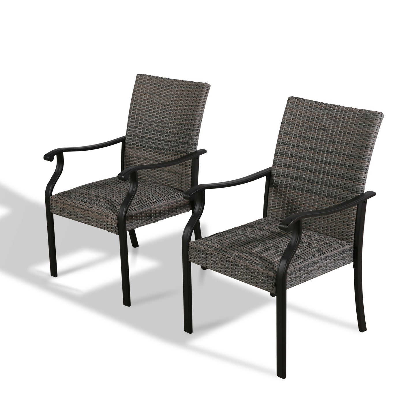 Patio 2 Pieces Wicker Padded Dining Chair Indoor Outdoor Metal Armchair with Quick Dry Foam
