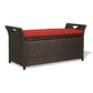 Outdoor Wicker Storage Bench Patio Furniture Rattan Deck Storage Bin with Cushion (Red)