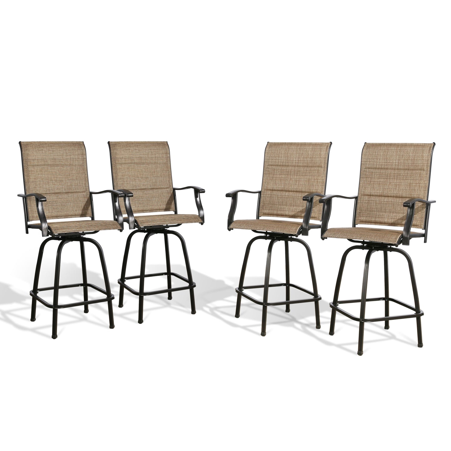 4-Piece Padded Outdoor Swivel Bar Stools Textilene Patio Seating Height Bar Chairs with Quick Dry Foam and Armrest