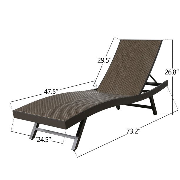 Outdoor Wicker Chaise Lounge Patio Adjustable Reclining Chaise Lounge Chair with Wheels, Set of 2