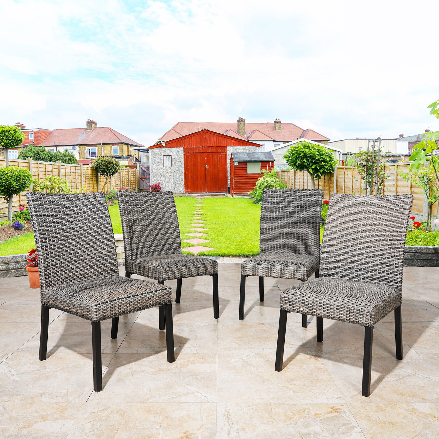 Patio Wicker Dining Chairs Outdoor Heavy-Duty Steel Frame Rattan Chairs with Quick Dry Foam, Set of 4