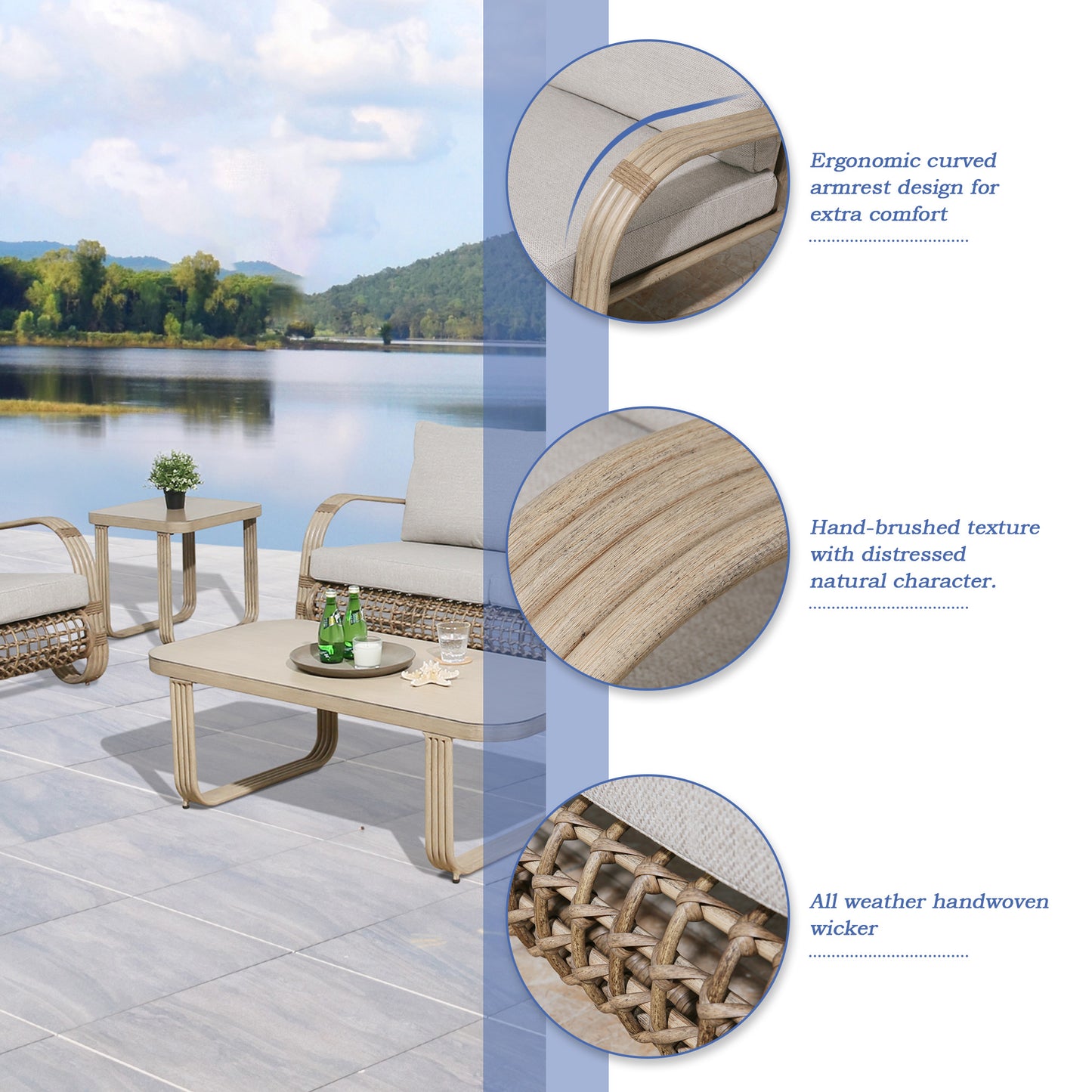 Arsterie 5 Pieces Aluminum Patio Loveseat Set With Wicker Decoration
