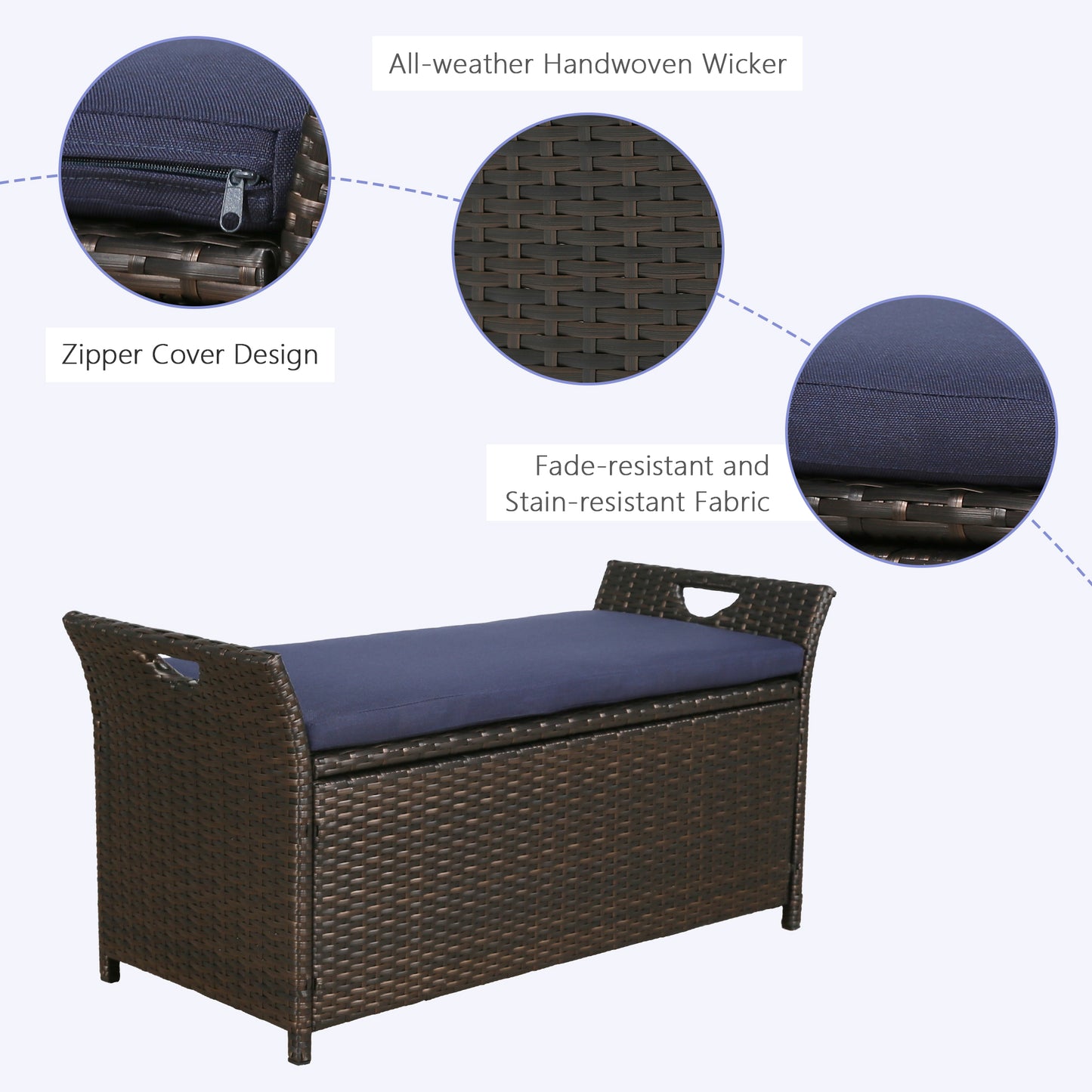 ULAX Outdoor Wicker Storage Bench with Cushion