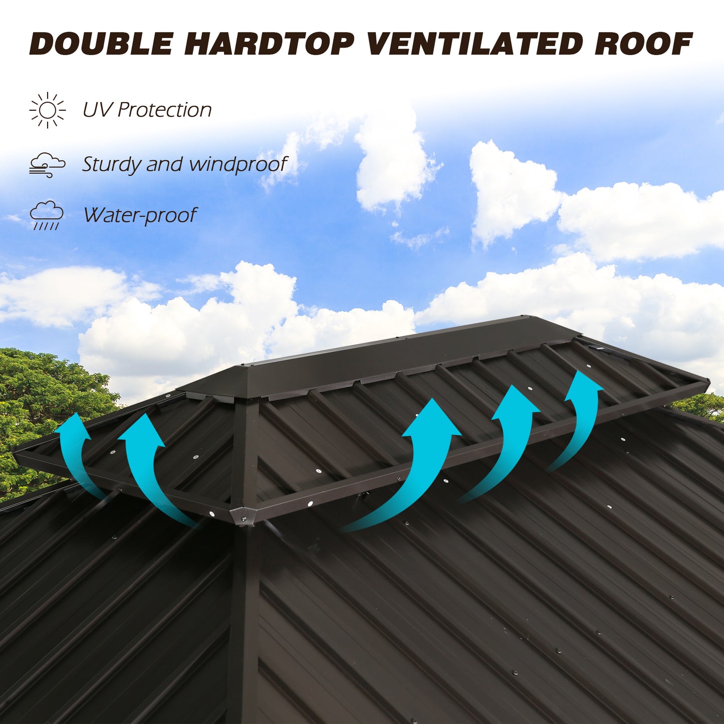 PATIO TREE 12x16 Patio Hardtop Gazebo With Aluminum Frame,Mosquito Netting And Privacy Curtains