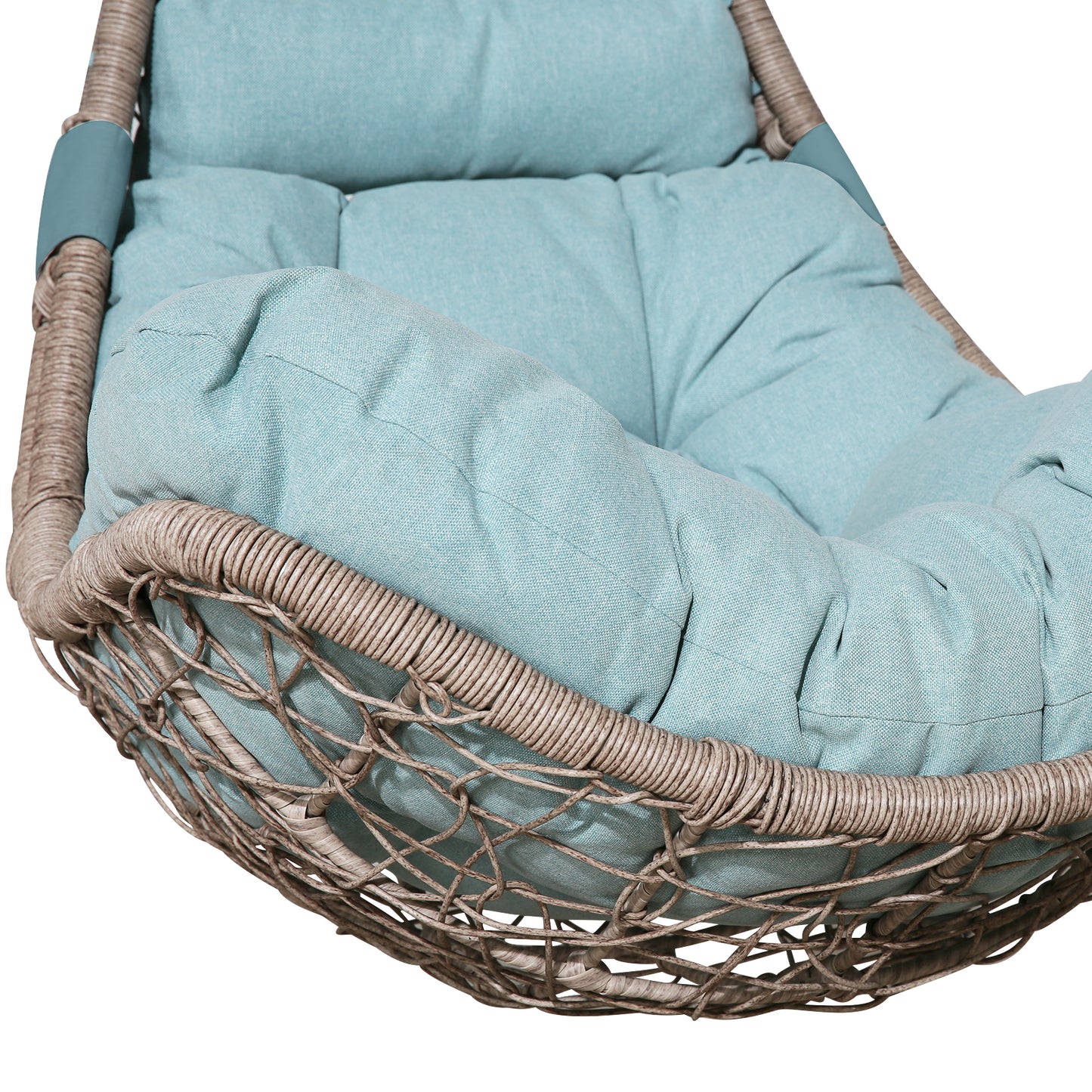 Outdoor Hanging Chair, Patio Wicker Hanging Basket Chair Swing with Steel Suspension Chain(Blue)
