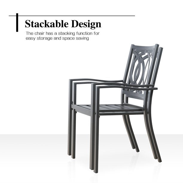 Patio 7-Piece Heavy-Duty Dining Sets, 6 Steel Chairs and one Large Rectangle Table with 1.57" Umbrella Hole