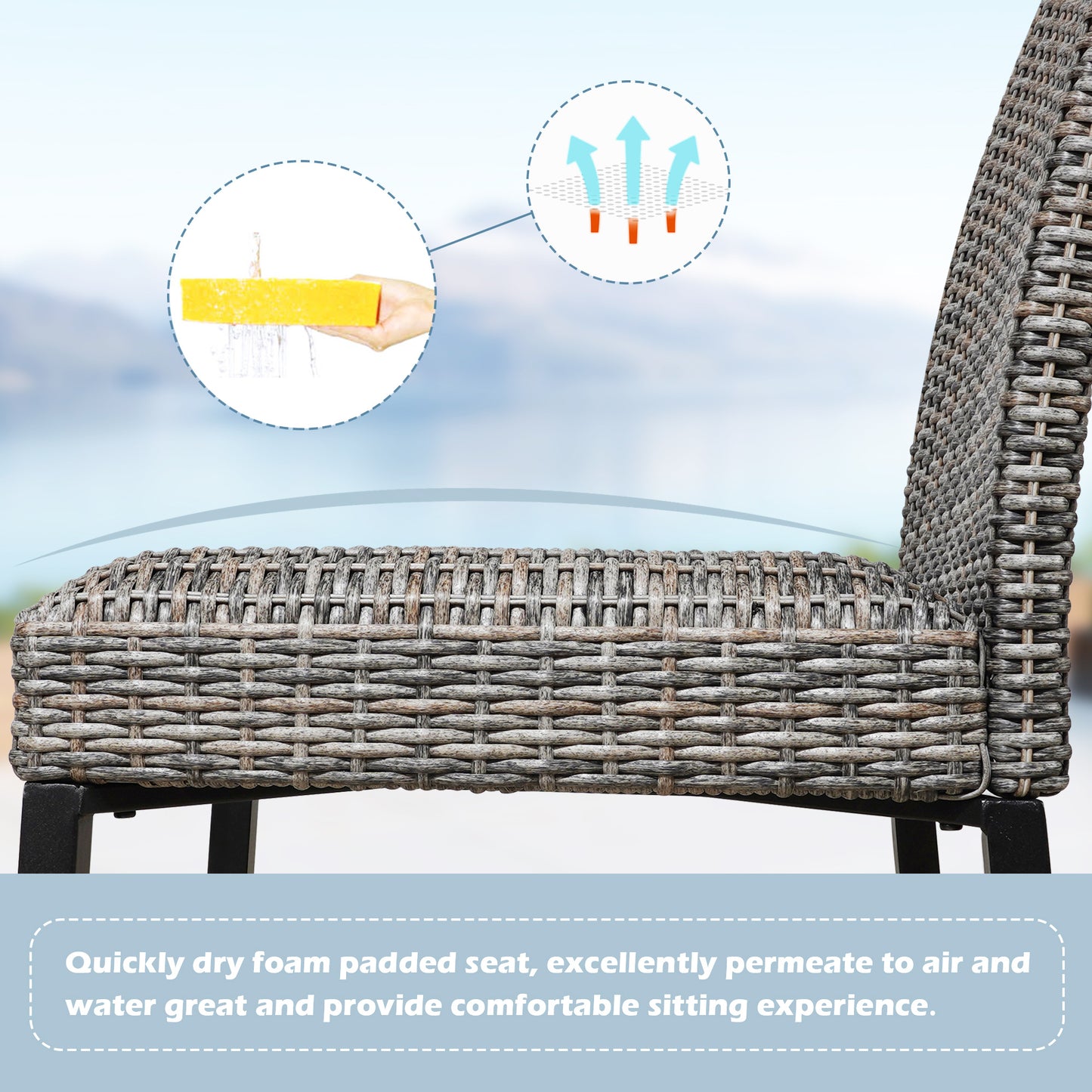 PEAKHOME Pavane 2-Piece Patio Wicker Armless Dining Chairs with Quick Dry Foam Filling