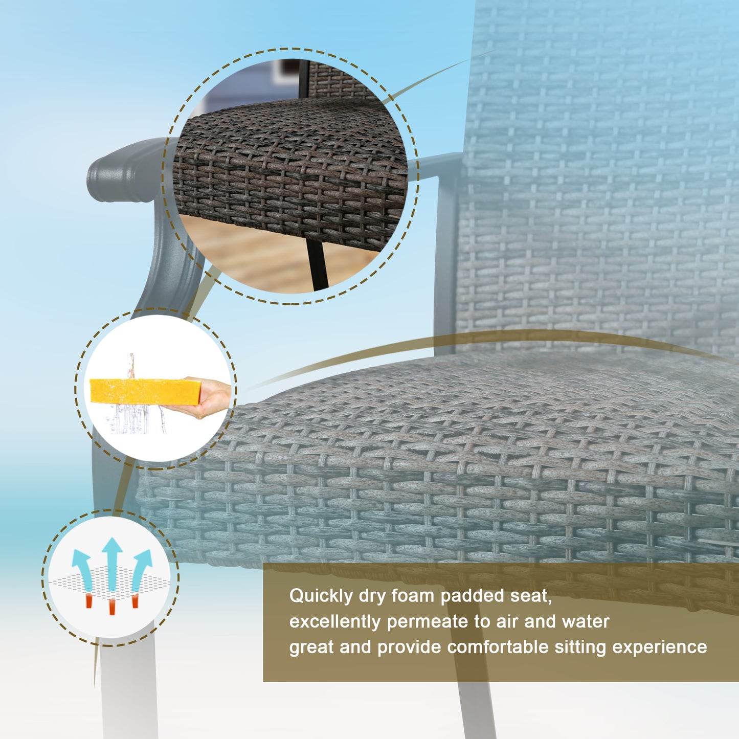 PEAKHOME Pavane 2-Piece Patio Wicker Dining Chair Set Padded with Quick Dry Foam