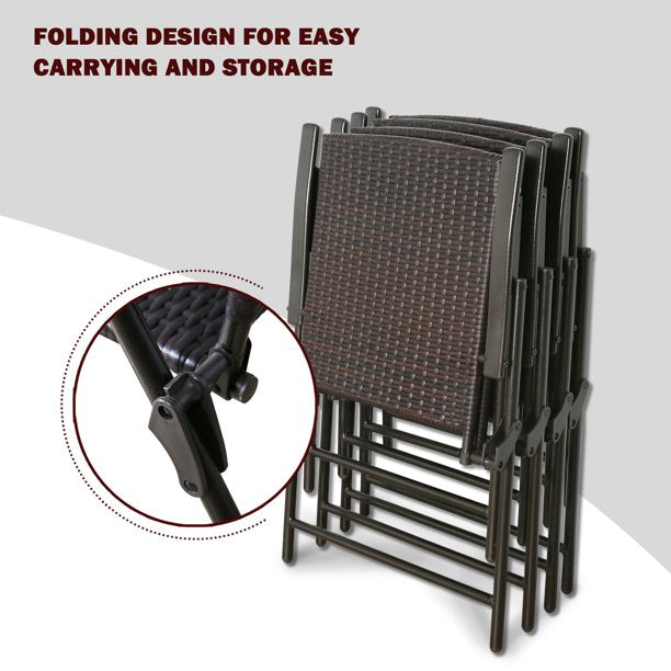 Rattan Folding Patio Dining Chairs with Armrest, Outdoor Foldable Wicker Chairs (Set of 2)