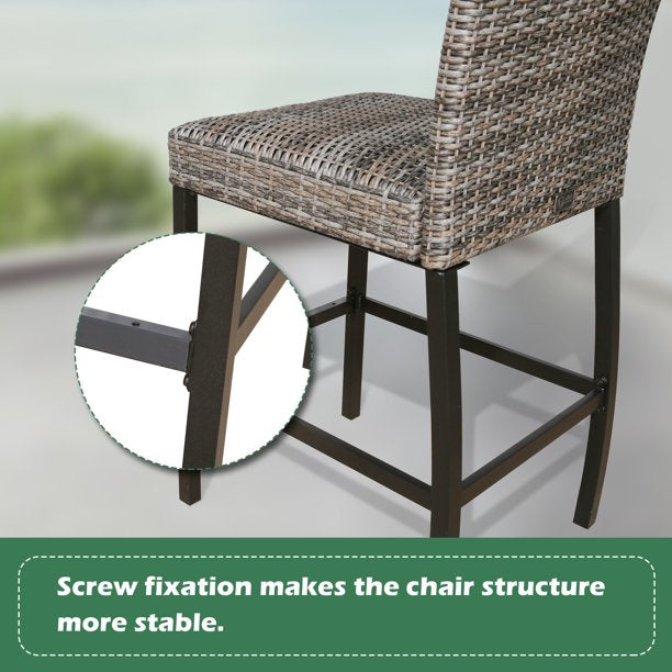 Patio Wicker Bar stools Outdoor Heavy-Duty Steel Frame Rattan Chairs with Quick Dry Foam Filling and Curved Backrest, Set of 4
