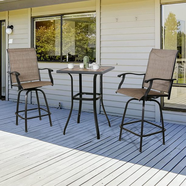 2-Piece Outdoor Swivel Bar Stools, Sling Patio Seating Height Bar Chairs with High Back and Armrest