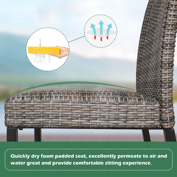 Patio Wicker Bar stools Outdoor Heavy-Duty Steel Frame Rattan Chairs with Quick Dry Foam Filling and Curved Backrest, Set of 4