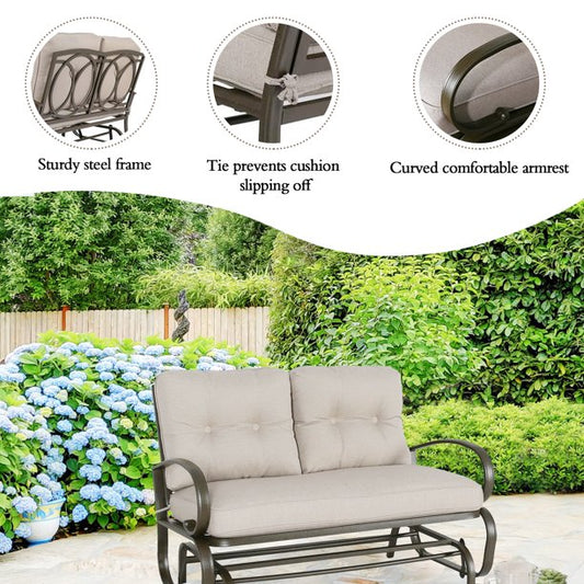 PEAKHOME FURNISHINGS Outdoor Glider Bench, Patio 2 Person Loveseat with Removable Olefin Cushion, Beige