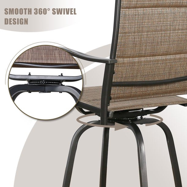 Patio Swivel Bar Stools Bar-Height Outdoor Chairs Padded Textilene, Set of 2