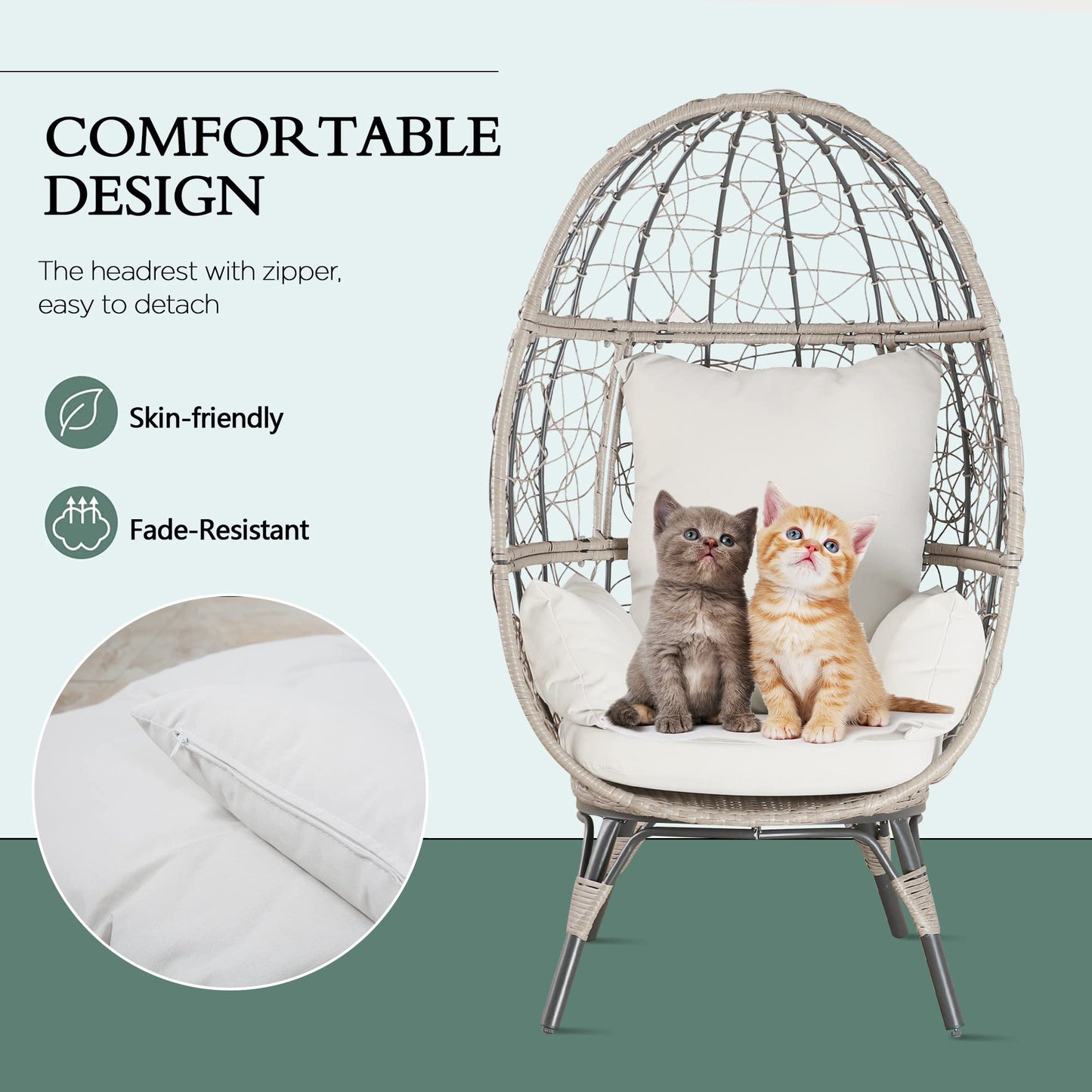 Outdoor Teardrop Wicker Lounge Chair Indoor Patio Rattan Egg Chair with Cushion and Pillow for Living Room Patio Courtyard