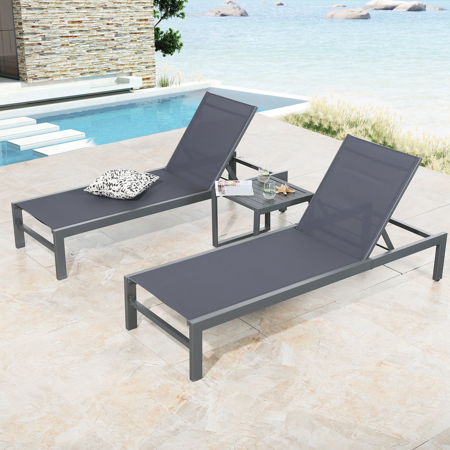 Patio Aluminum Side Table Outdoor Indoor Square End Table, Dark Grey