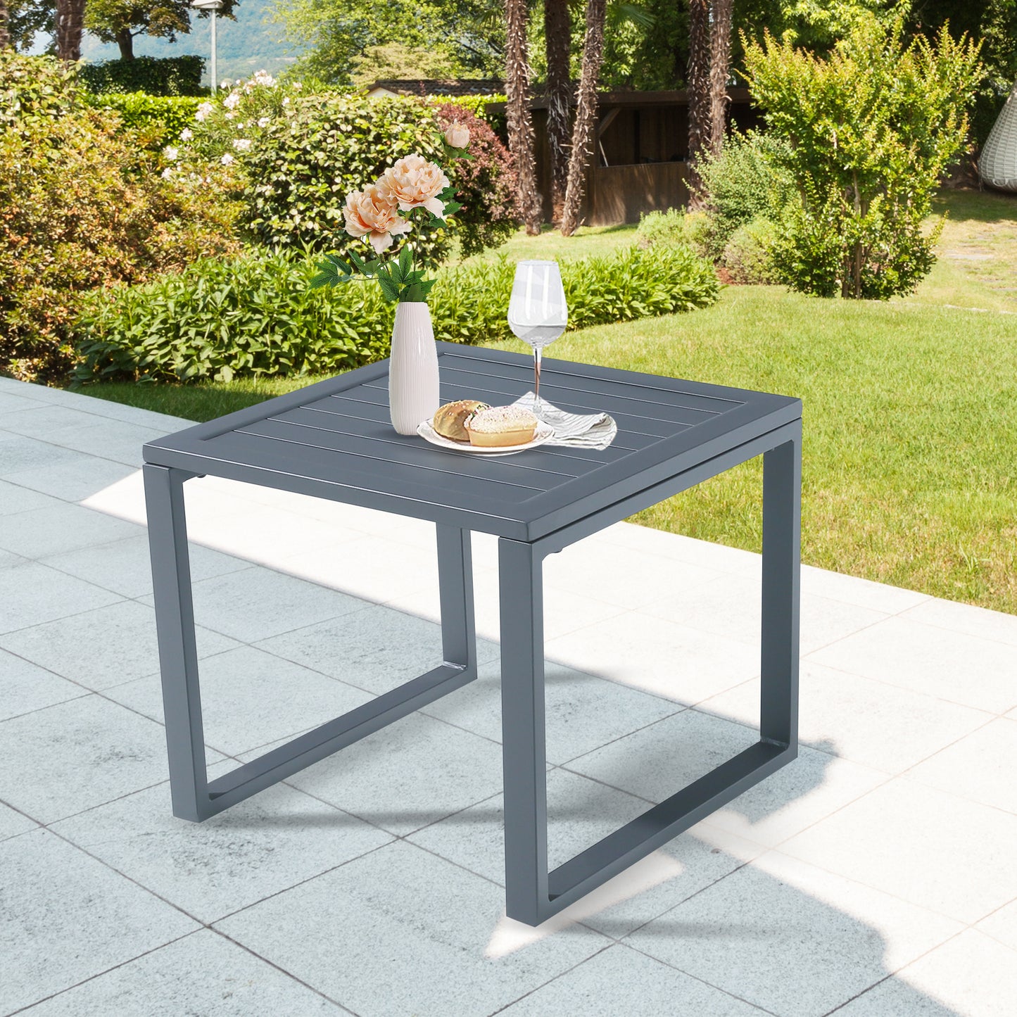 Patio Aluminum Side Table Outdoor Indoor Square End Table, Light Grey