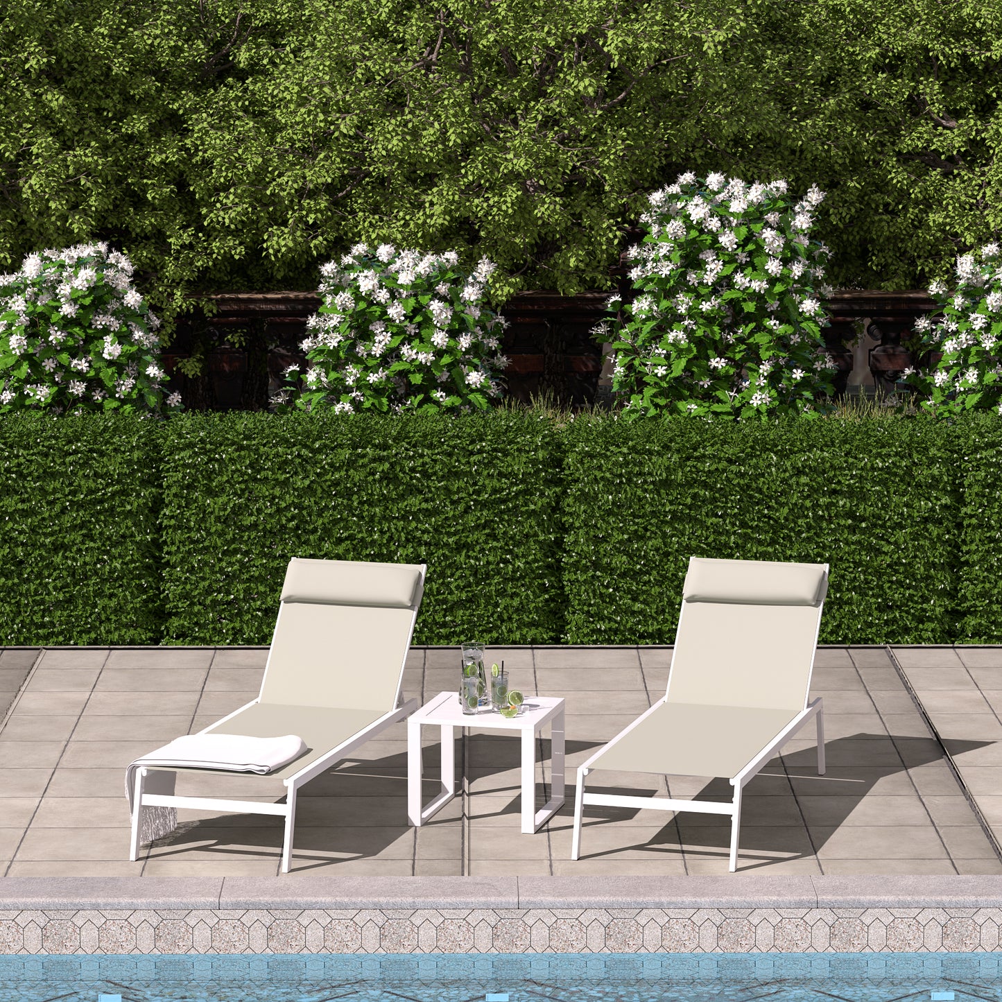 Patio Aluminum Side Table Outdoor Indoor Square End Table, White