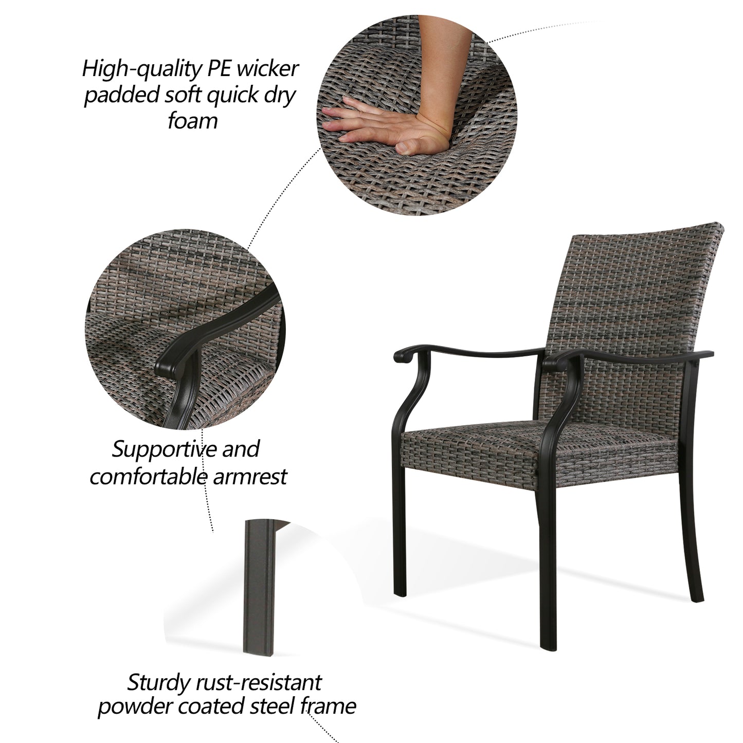 PEAKHOME Pavane 2-Piece Patio Wicker Dining Chair Set Padded with Quick Dry Foam