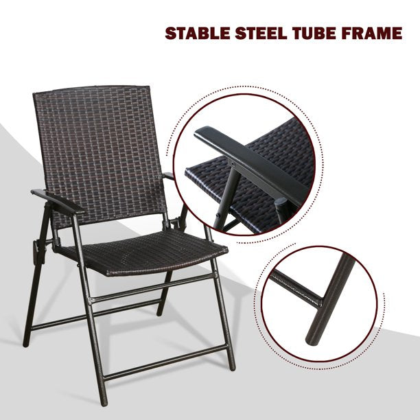 Rattan Folding Patio Dining Chairs with Armrest, Outdoor Foldable Wicker Chairs (Set of 2)
