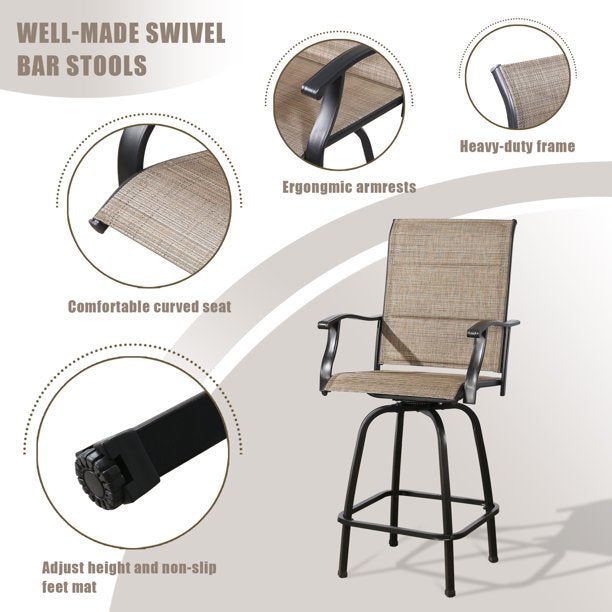 Patio Swivel Bar Stools Bar-Height Outdoor Chairs Padded Textilene, Set of 2
