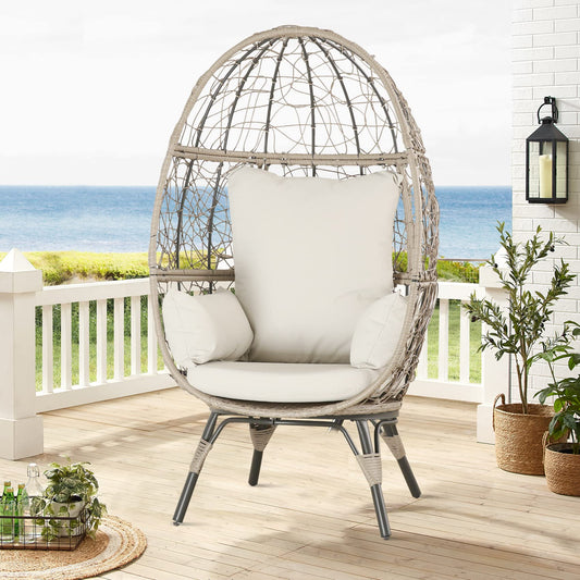 Outdoor Teardrop Wicker Lounge Chair Indoor Patio Rattan Egg Chair with Cushion and Pillow for Living Room Patio Courtyard