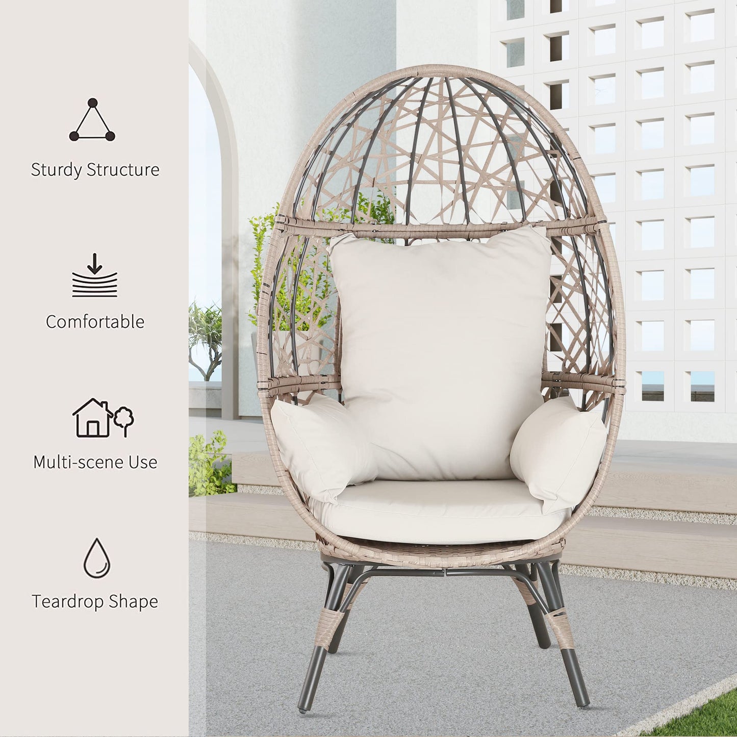 Outdoor Teardrop Wicker Lounge Chair Indoor Patio Rattan Egg Chair with Cushion and Pillow