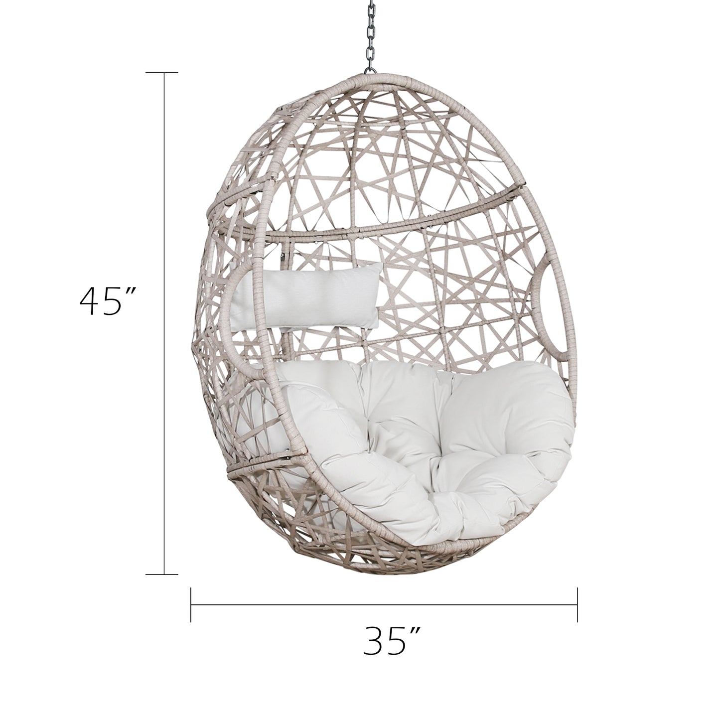 Peakhome Furnishings Outdoor/Indoor Wicker Hanging Basket Egg Chair with Cushion