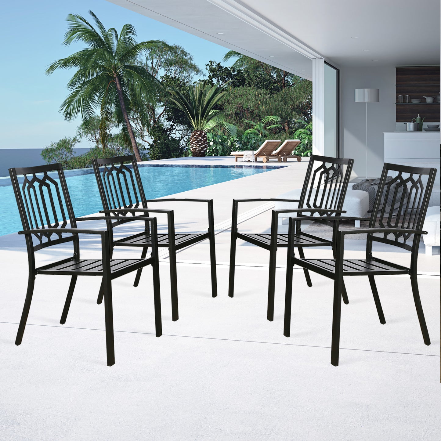 Stacking Patio Dining Chair Steel Outdoor Arm Chairs (Set of 4)