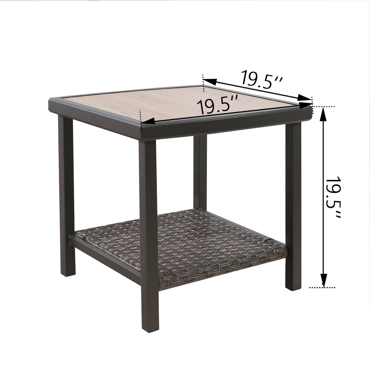 Patio Steel Side Table Outdoor Wicker End Table Coffee Table with Alucobond Top