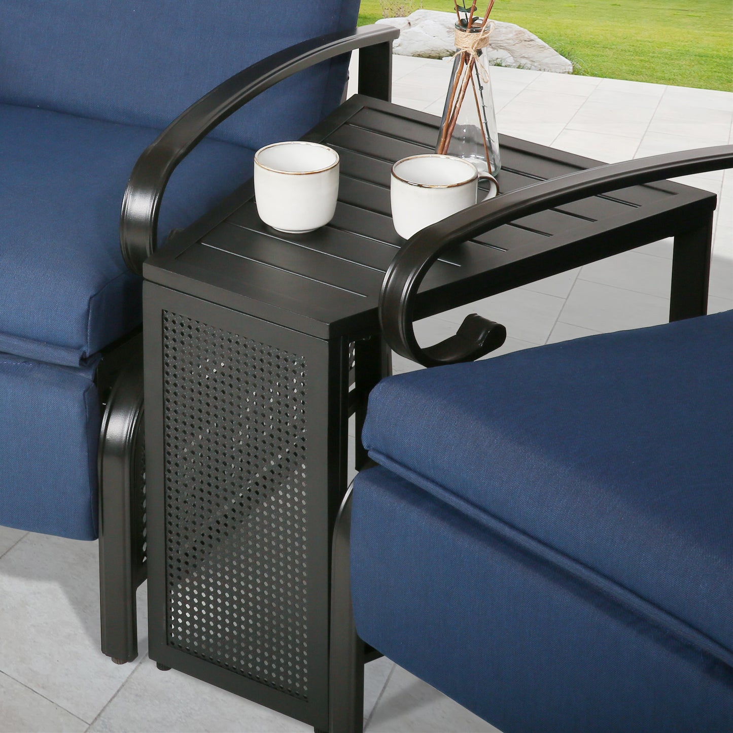Outdoor Trapezoid Metal Side Table Patio Wedge All Weather End Table, Black