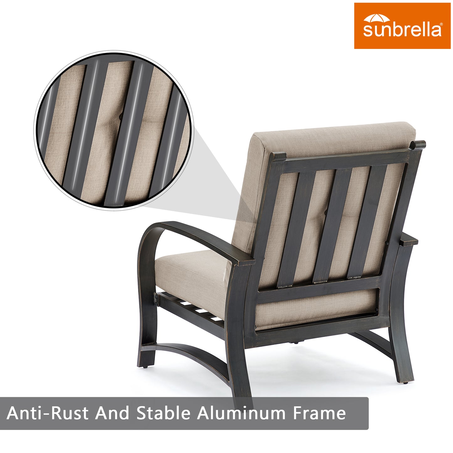 Patio Aluminum Club Chairs Indoor Outdoor Set of 2 Conversation Seating with Sunbrella Cushion Covers